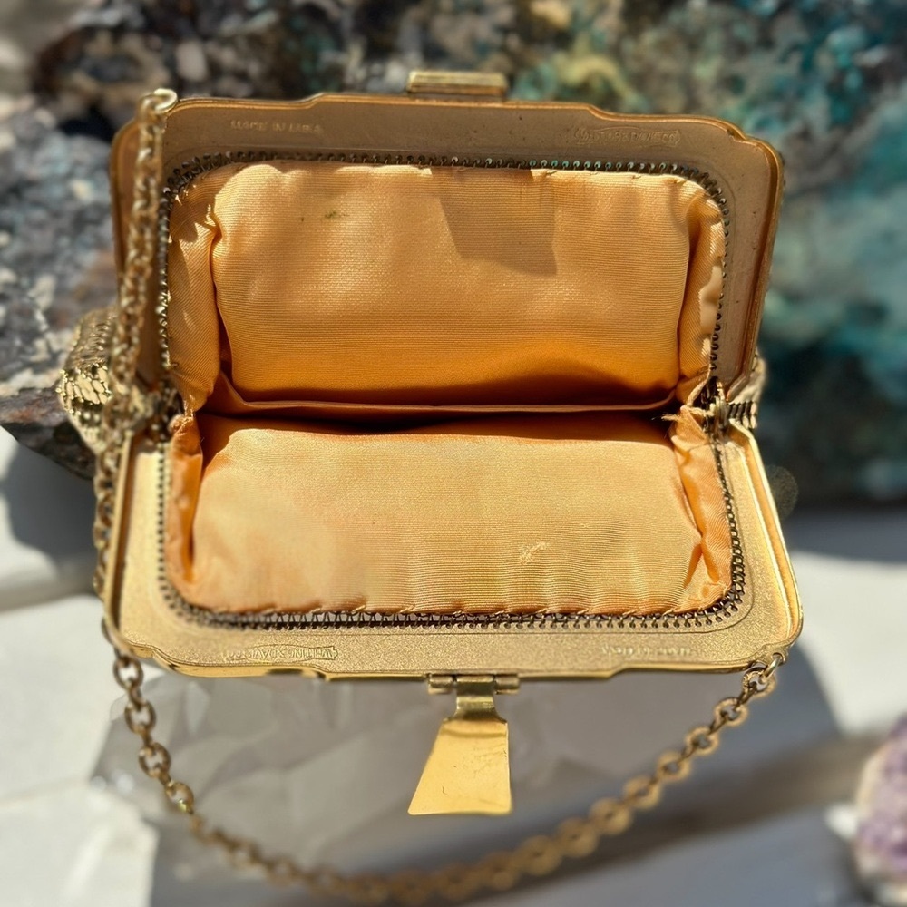 Vintage Whiting & Davis Gold Metal Mesh Evening Bag with Chain Strap - Picture 3 of 4